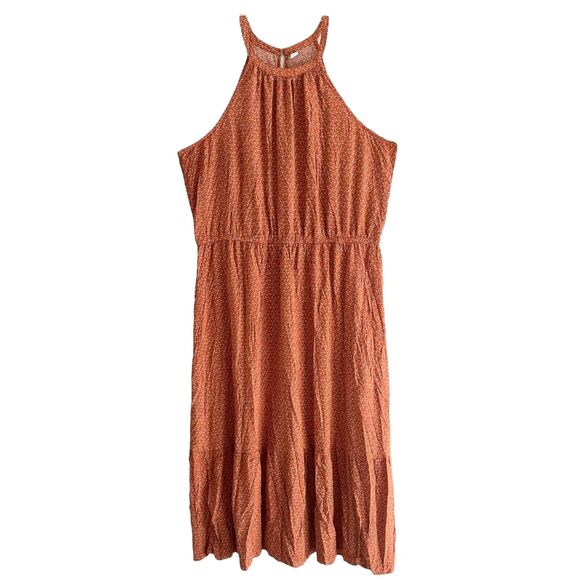 Old Navy Floral Halter Maxi Dress XXL Orange Sleeveless Tiered Flowy - Picture 7 of 12